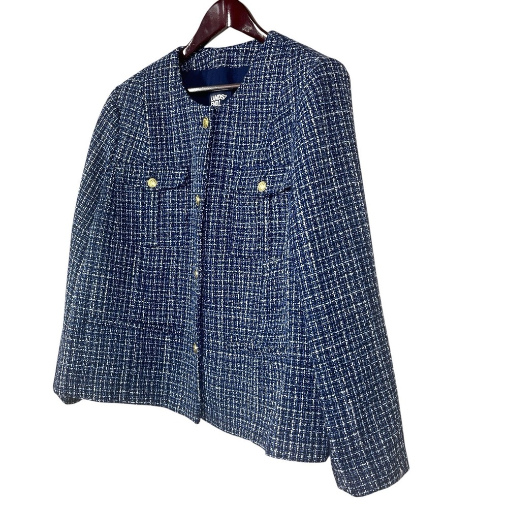 NWT Lands End Tweed Blazer Womens 2X Blue with Gold Buttons Career Jacket - Picture 4 of 7